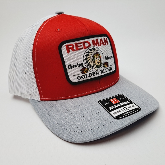 Red Man Patch Richardson 112 Trucker Mesh Snapback Cap Hat - Picture 3 of 4